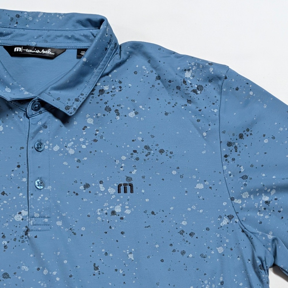 Travis Mathew Men's XXL Blue Paint Splatter Golf Polo Shirt Short Sleeve